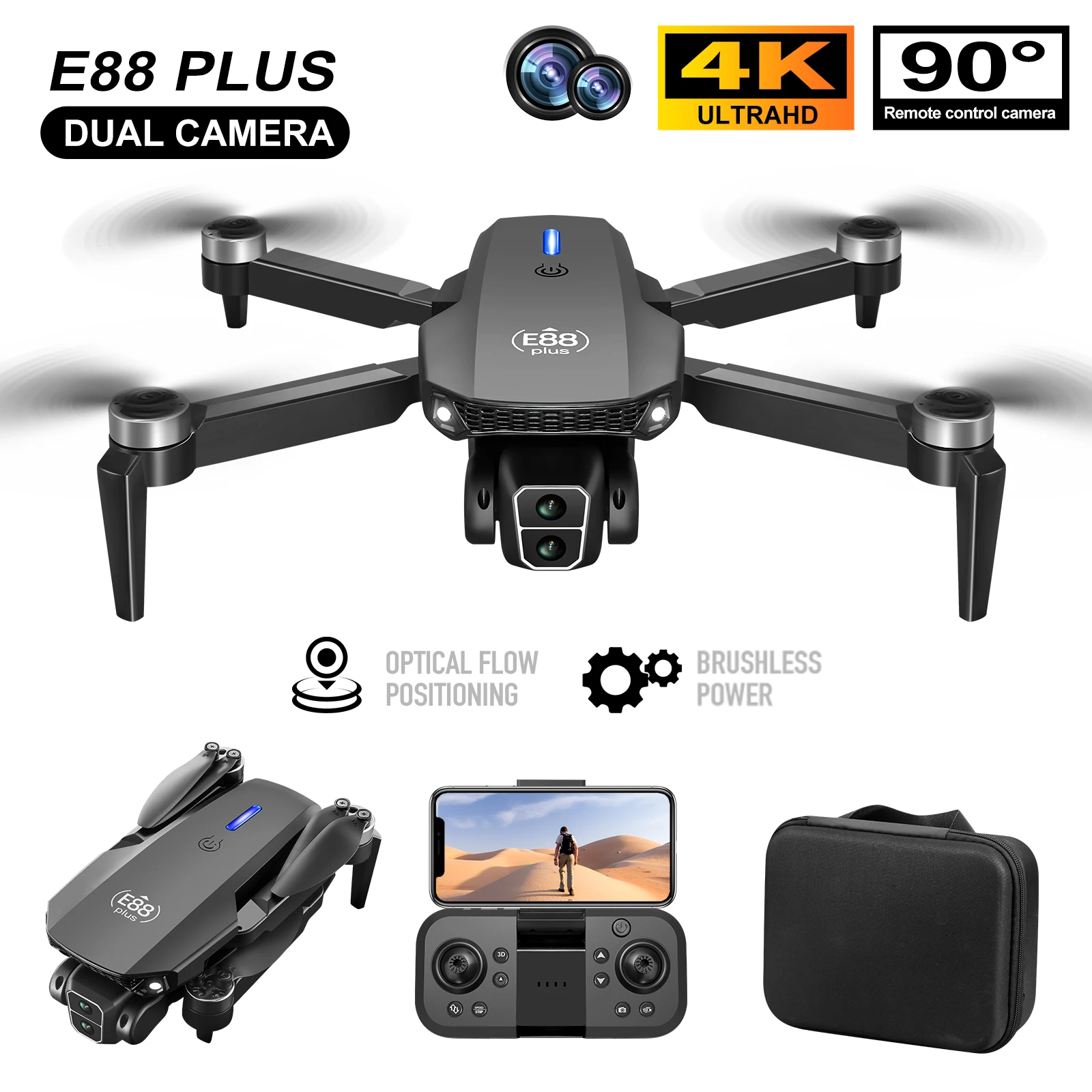New E88 Plus Quadcopter Drone: - Drone Gimbal Brushless 评论和价格